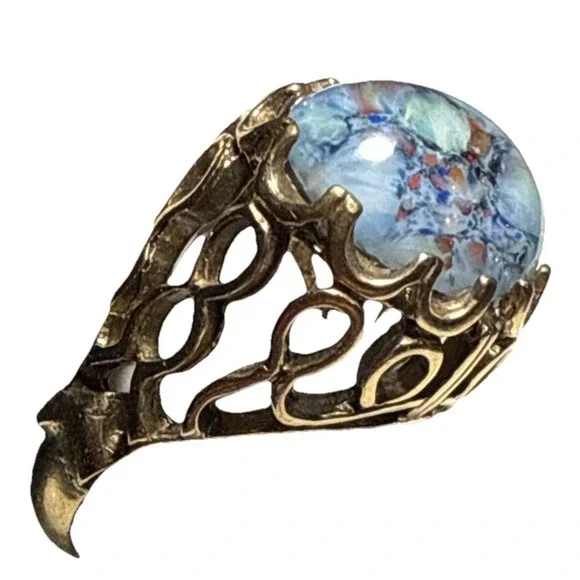 Park Lane  Blue Labradorite Moonstone Gold Tone Cocktail Ring Vintage J-10P - Picture 3 of 4